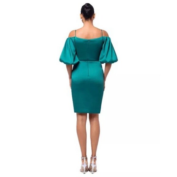 Betsy & Adam Women's Size 4 Green Off Shoulder Balloon Sleeve Cocktail Dress NWT - Picture 2 of 11